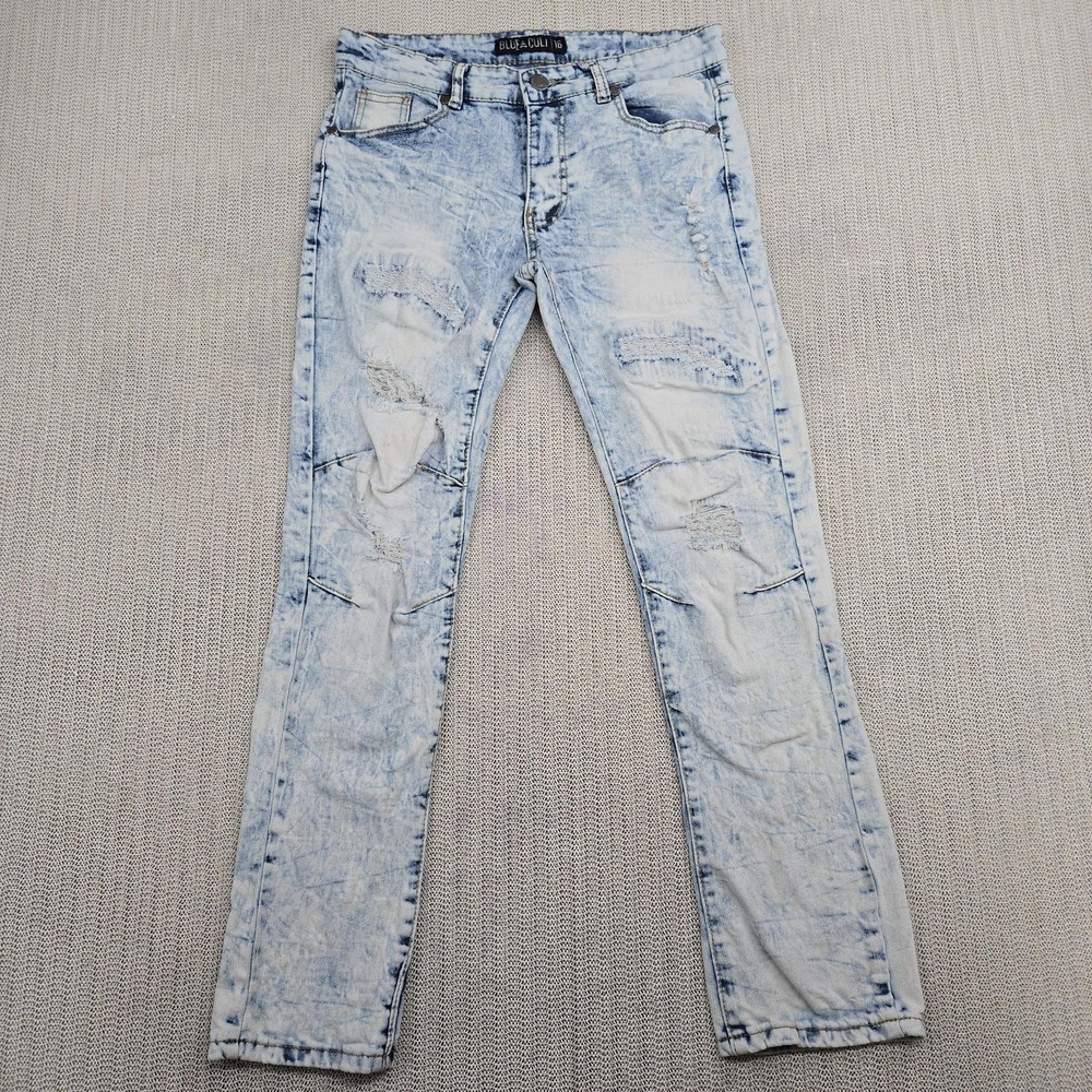 Blue Cult Jeans Boys 16 Light Blue Acid Wash Distressed Ripped Skinny Stretch